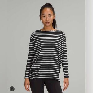 Lululemon Back In Action Long Sleeve Shirt Yachtie Stripe Black Chrome